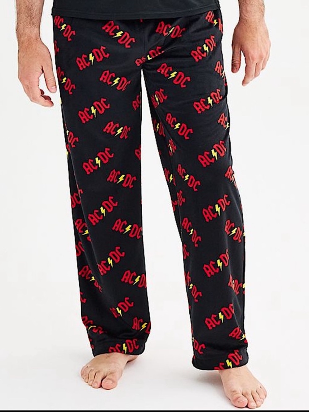 AC/DC men’s fleece pajama lounge pants pockets drawstring tie front XL NWT